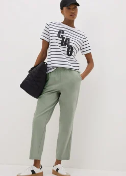 Trousers>Papaya Sage Green Cotton Tapered Trousers