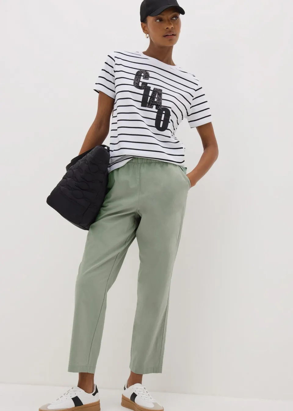 Trousers>Papaya Sage Green Cotton Tapered Trousers