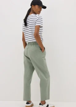 Trousers>Papaya Sage Green Cotton Tapered Trousers