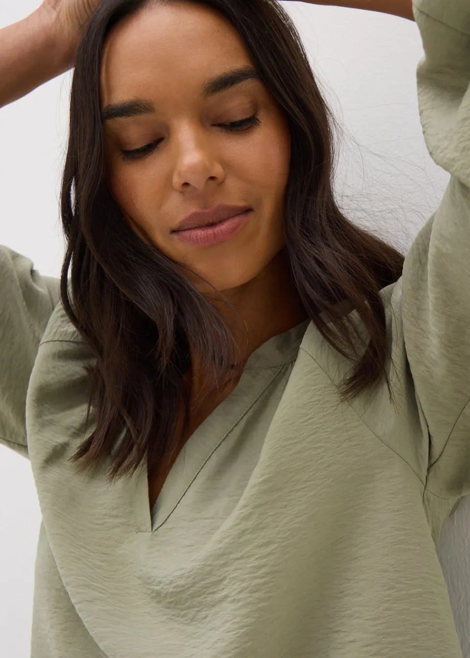 Tops>Papaya Sage Green Popover Blouse
