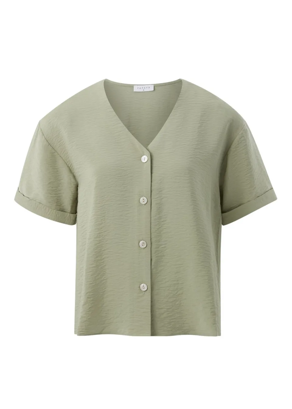 Tops>Papaya Sage Green Short Sleeve V-Neck Shirt