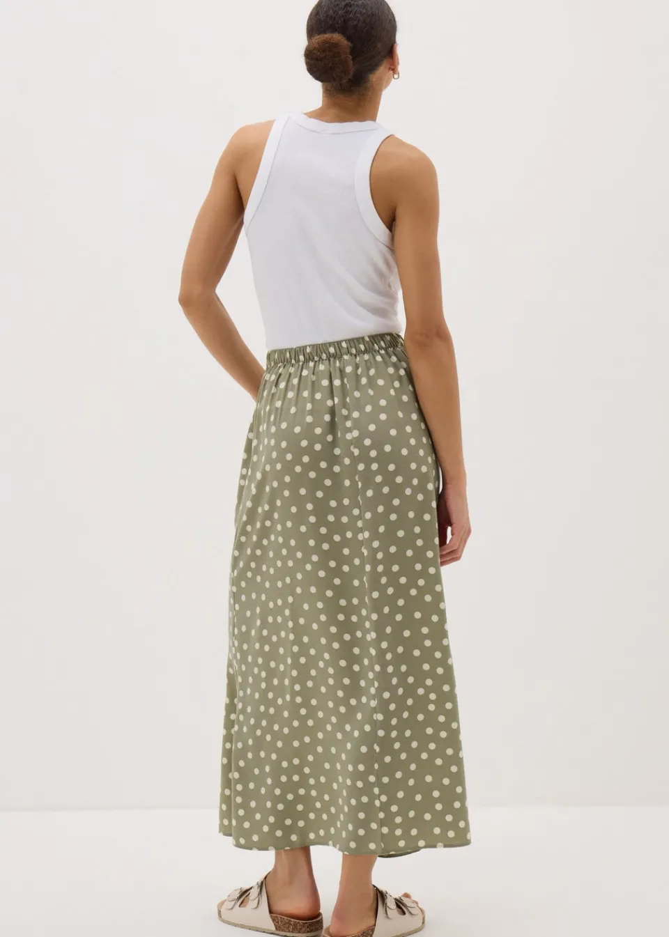 Skirts>Papaya Sage Green Spot Flared Hem Midaxi Skirt