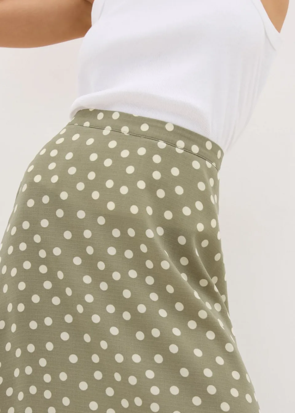 Skirts>Papaya Sage Green Spot Flared Hem Midaxi Skirt