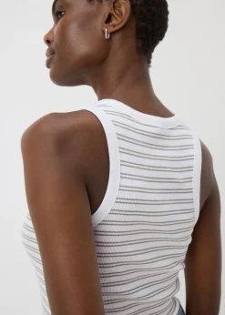 Tops>Papaya Sage Green Stripe High Neck Vest Top