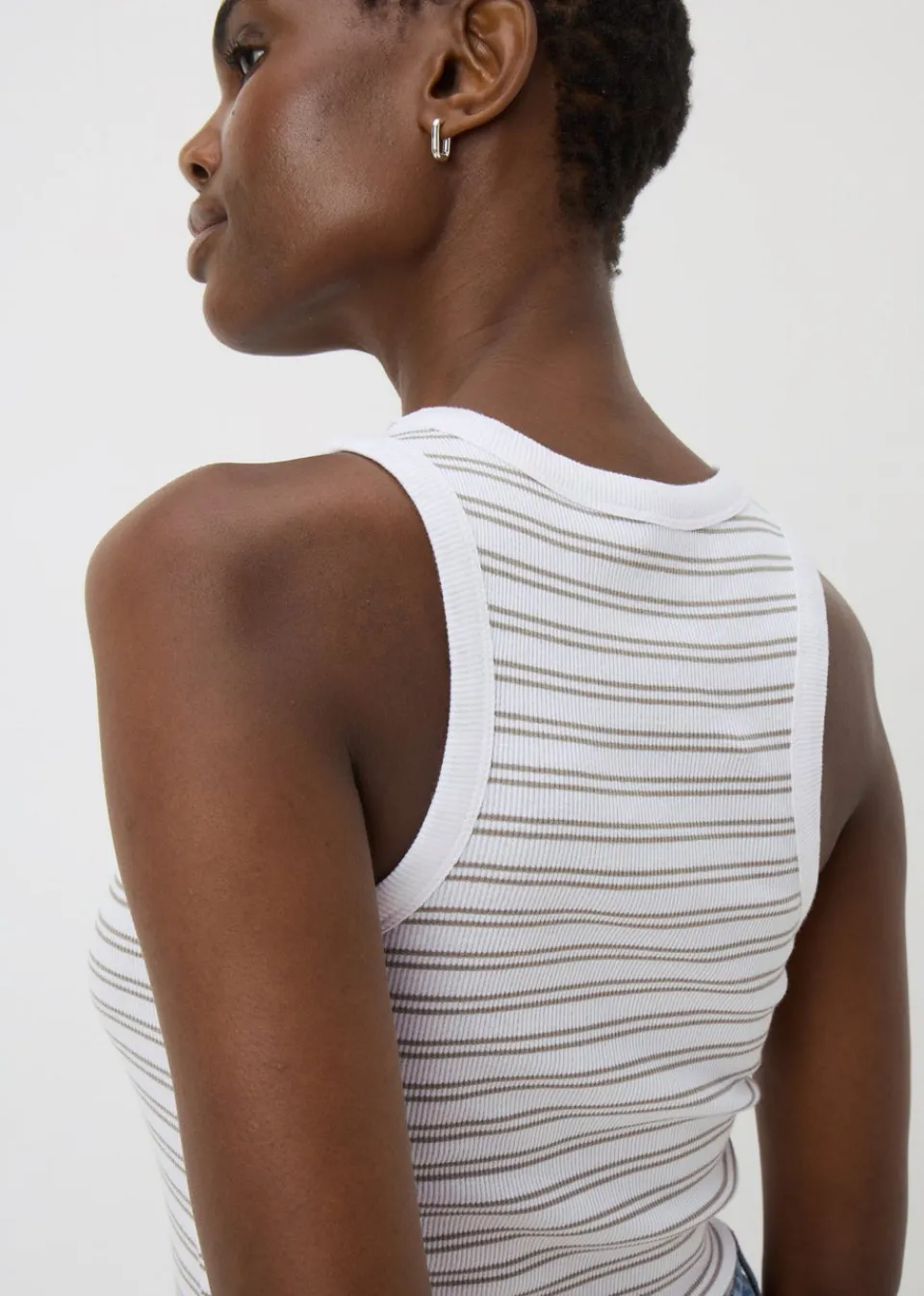 Tops>Papaya Sage Green Stripe High Neck Vest Top
