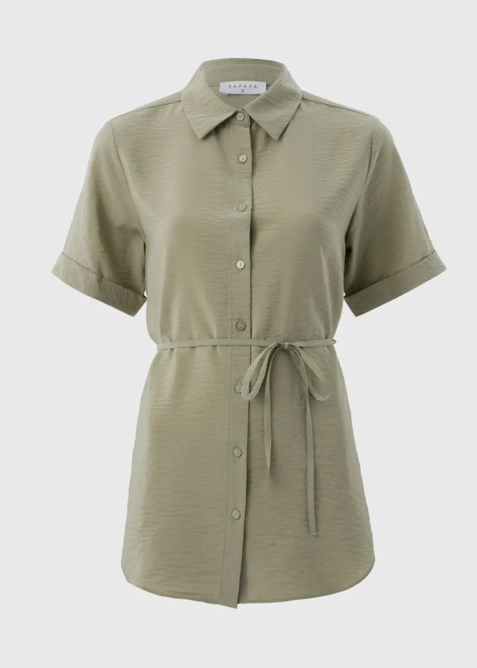 Tops>Papaya Sage Green Tie Waist Longline Shirt