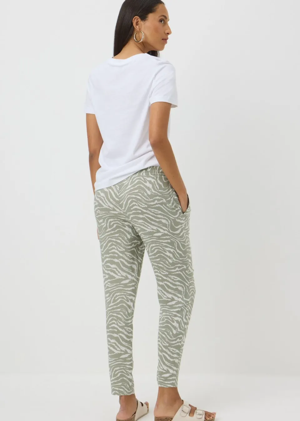 Trousers>Papaya Sage Green Zebra Print Tapered Trousers