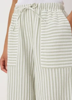 Trousers>Papaya Sage Stripe Double Cloth Crop Trousers