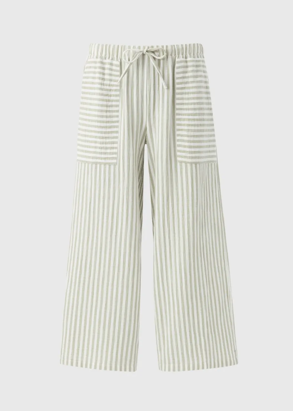 Trousers>Papaya Sage Stripe Double Cloth Crop Trousers