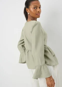 Tops>Papaya Sage V-Neck Ruffle Blouse