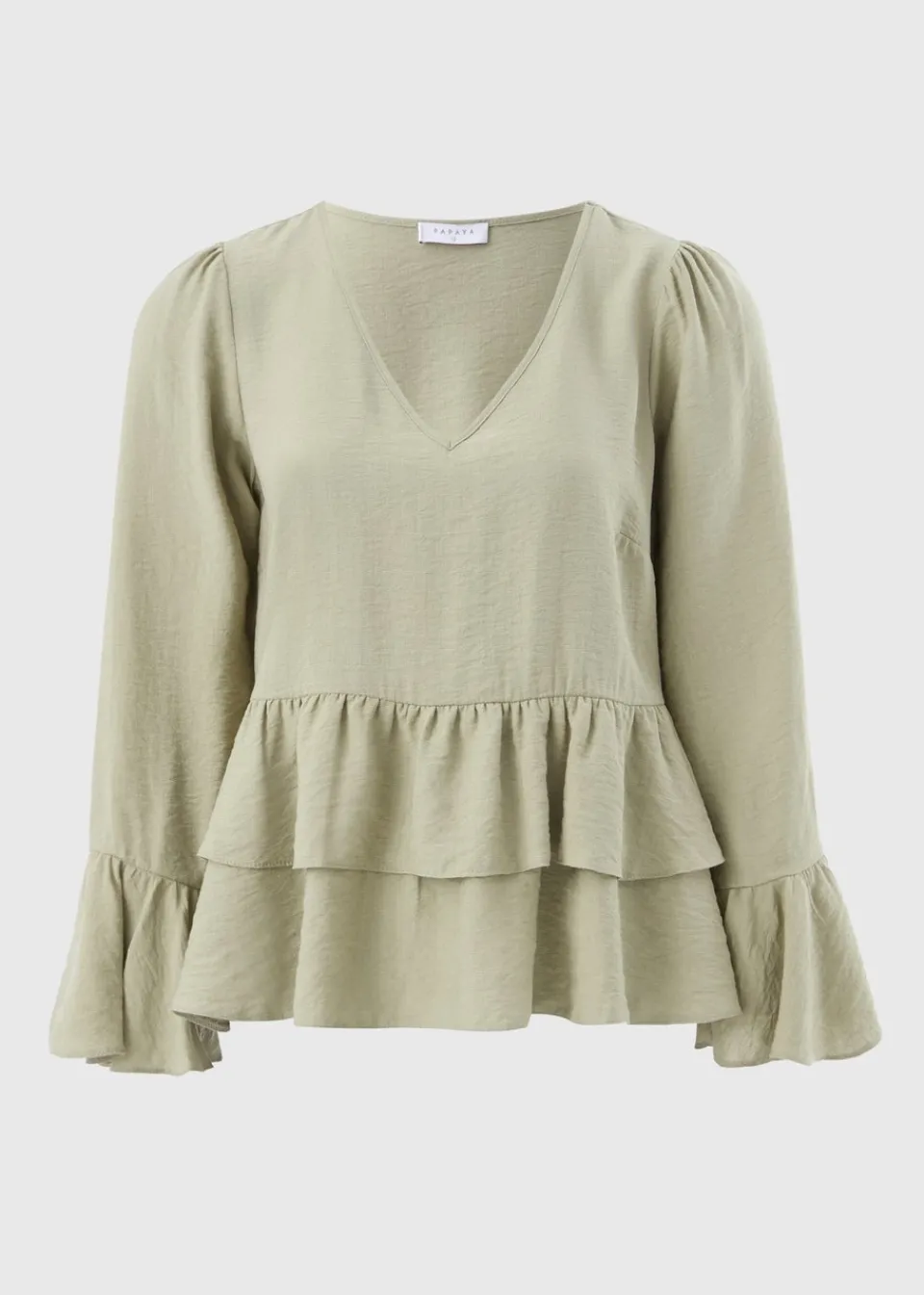 Tops>Papaya Sage V-Neck Ruffle Blouse
