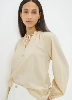 Tops>Papaya Stone Boho Tie Neck Blouse