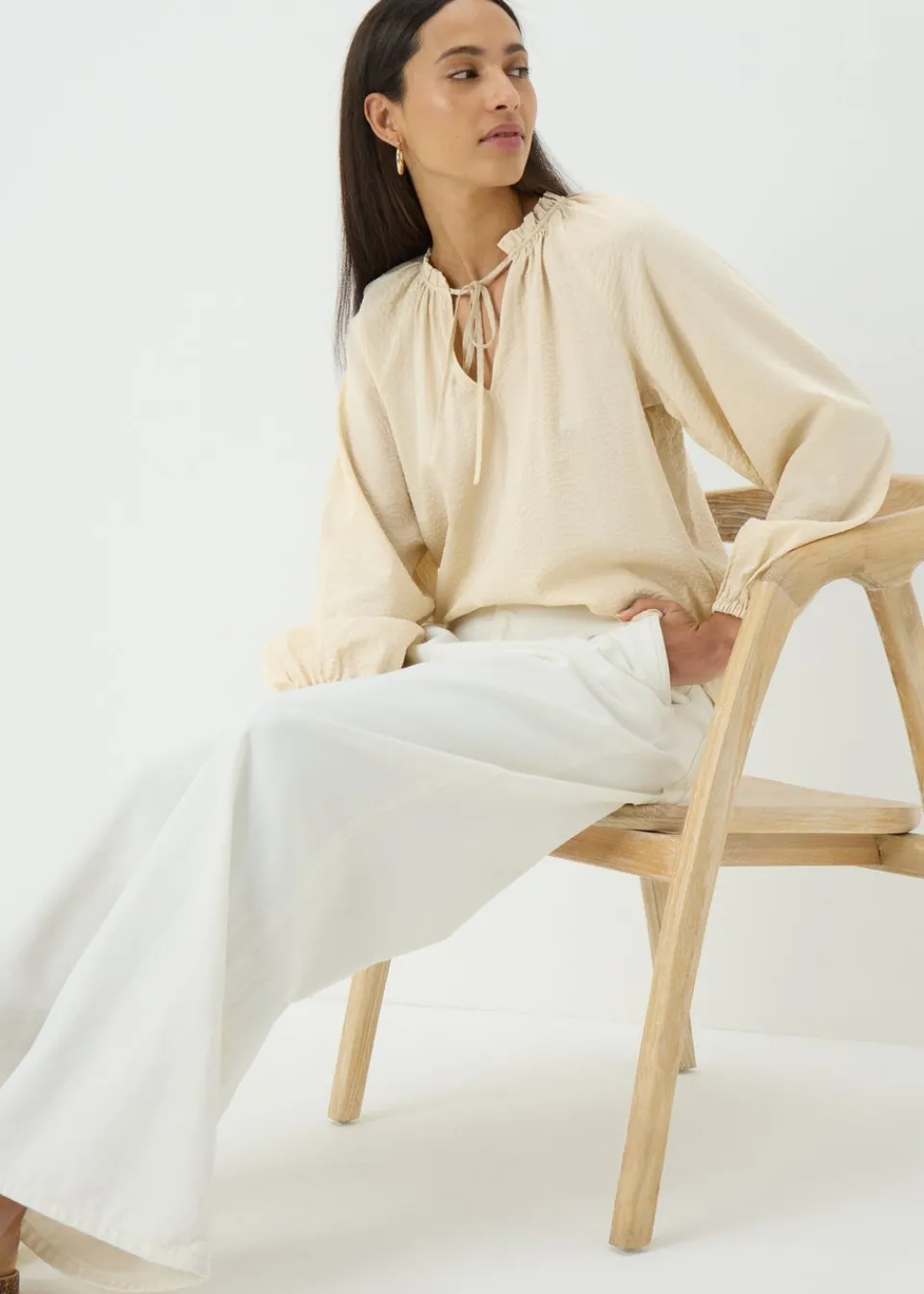 Tops>Papaya Stone Boho Tie Neck Blouse