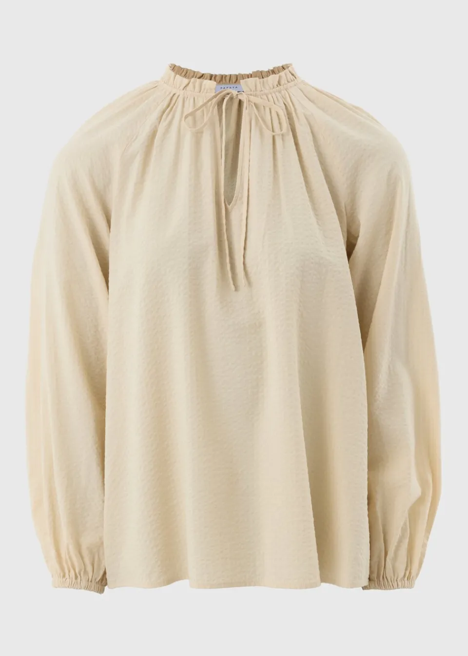 Tops>Papaya Stone Boho Tie Neck Blouse