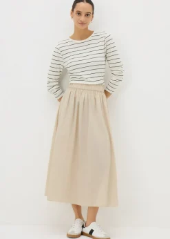 Skirts>Papaya Stone Cotton Midi Skirt