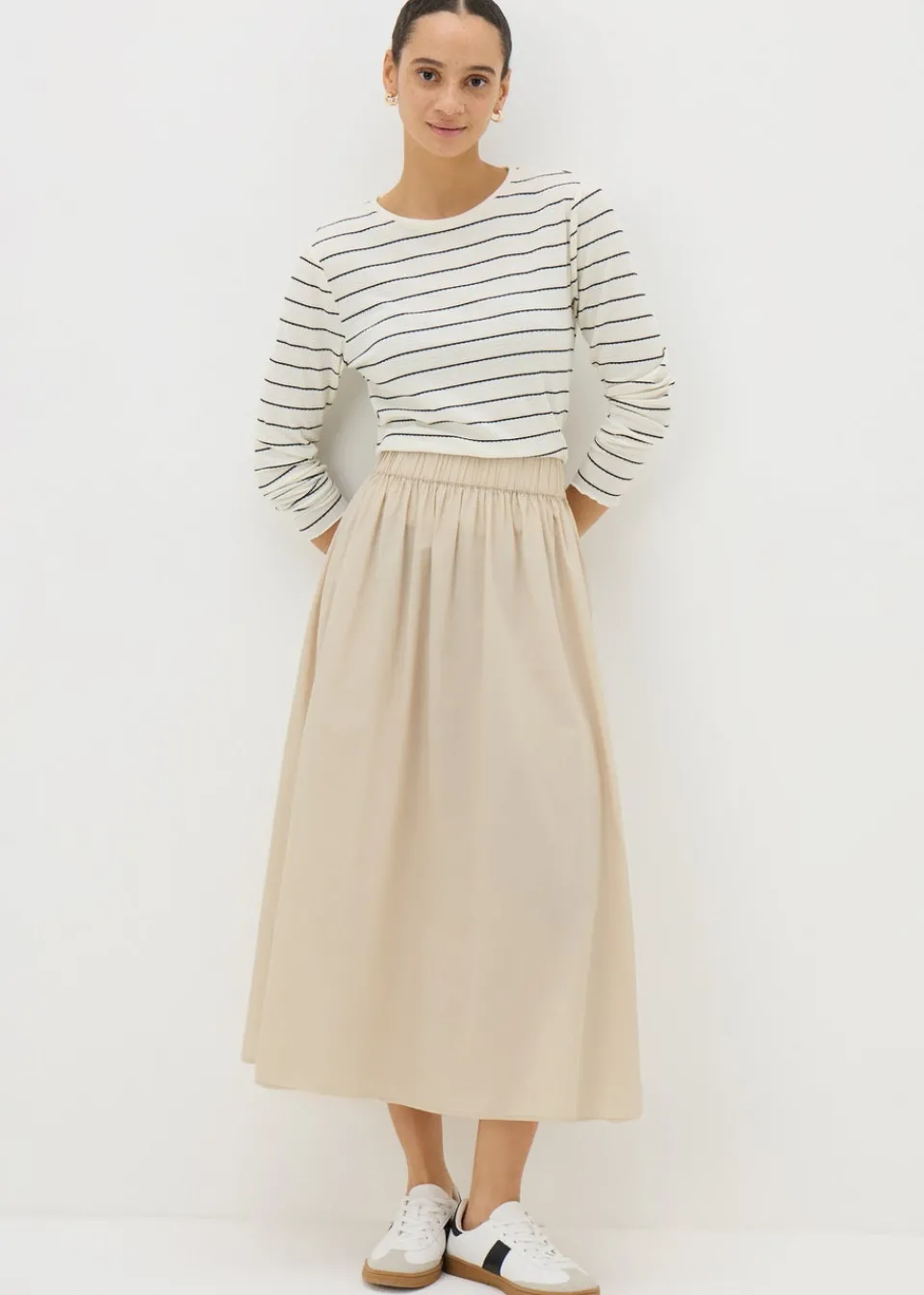 Skirts>Papaya Stone Cotton Midi Skirt