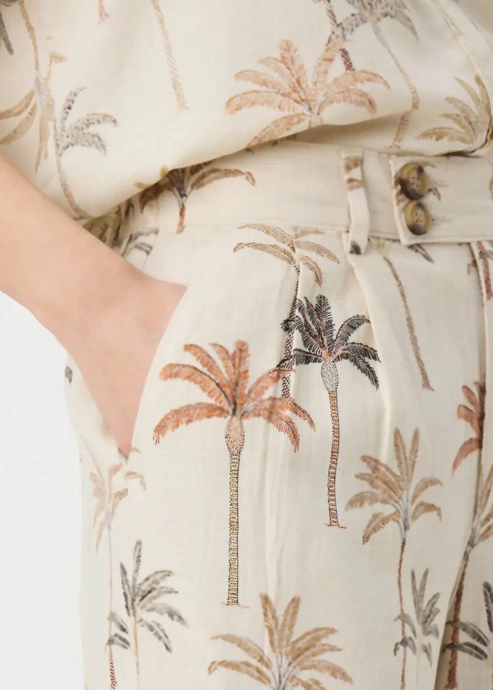 Trousers>Papaya Stone Palm Linen Blend Wide Leg Trousers