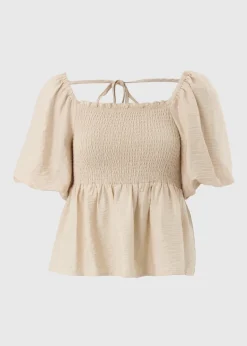 Tops>Papaya Stone Shirred Tie Back Blouse