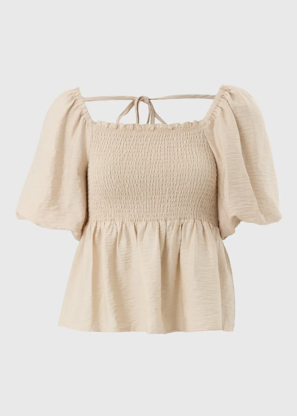 Tops>Papaya Stone Shirred Tie Back Blouse