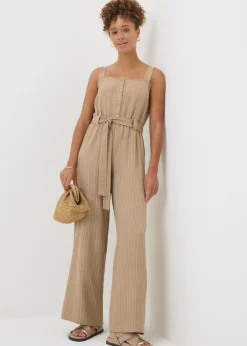 Jumpsuits & Playsuits>Papaya Stripe Button Front Jumpsuit Stone