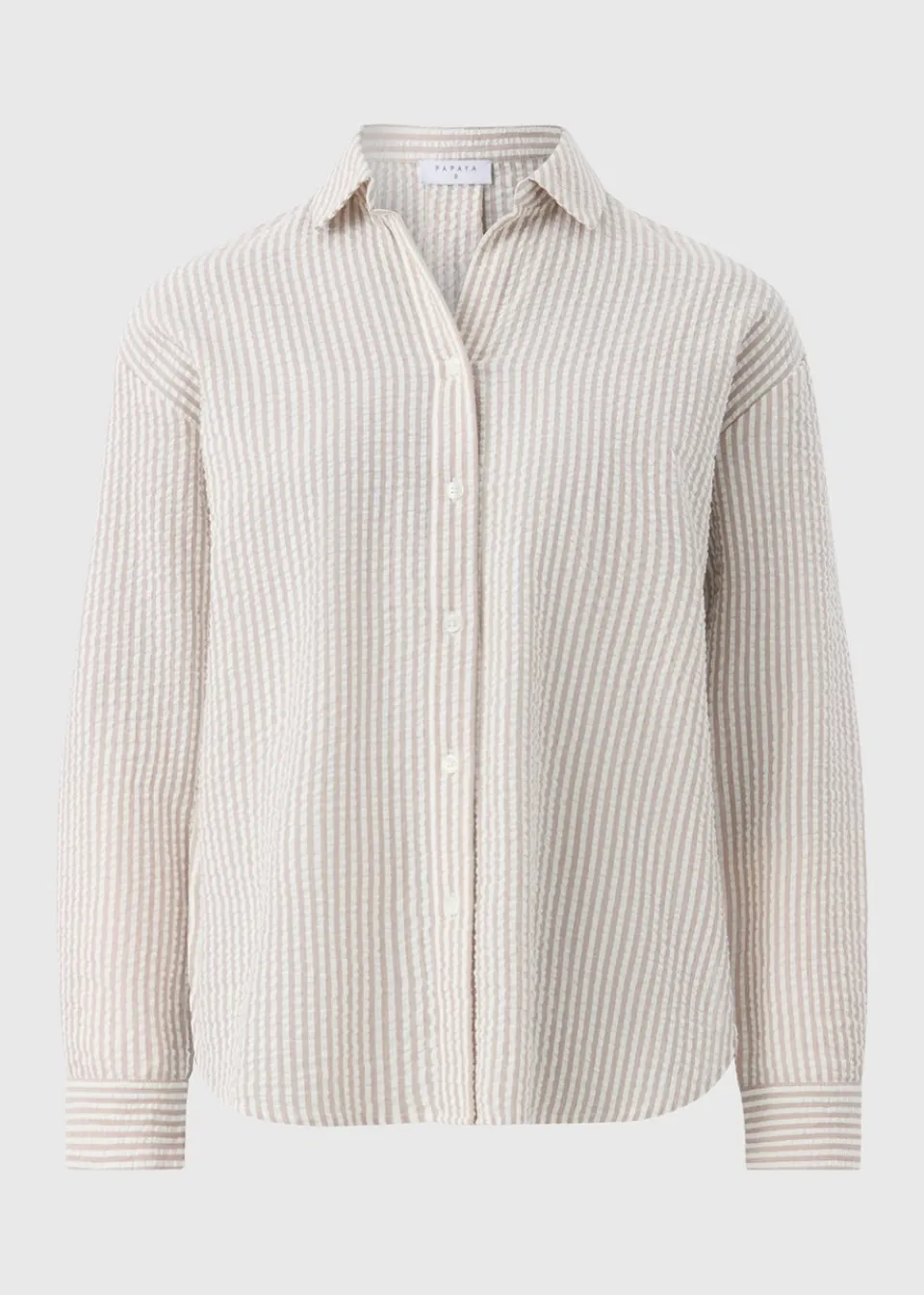 Tops>Papaya Stripe Seersucker Cotton Shirt Stone