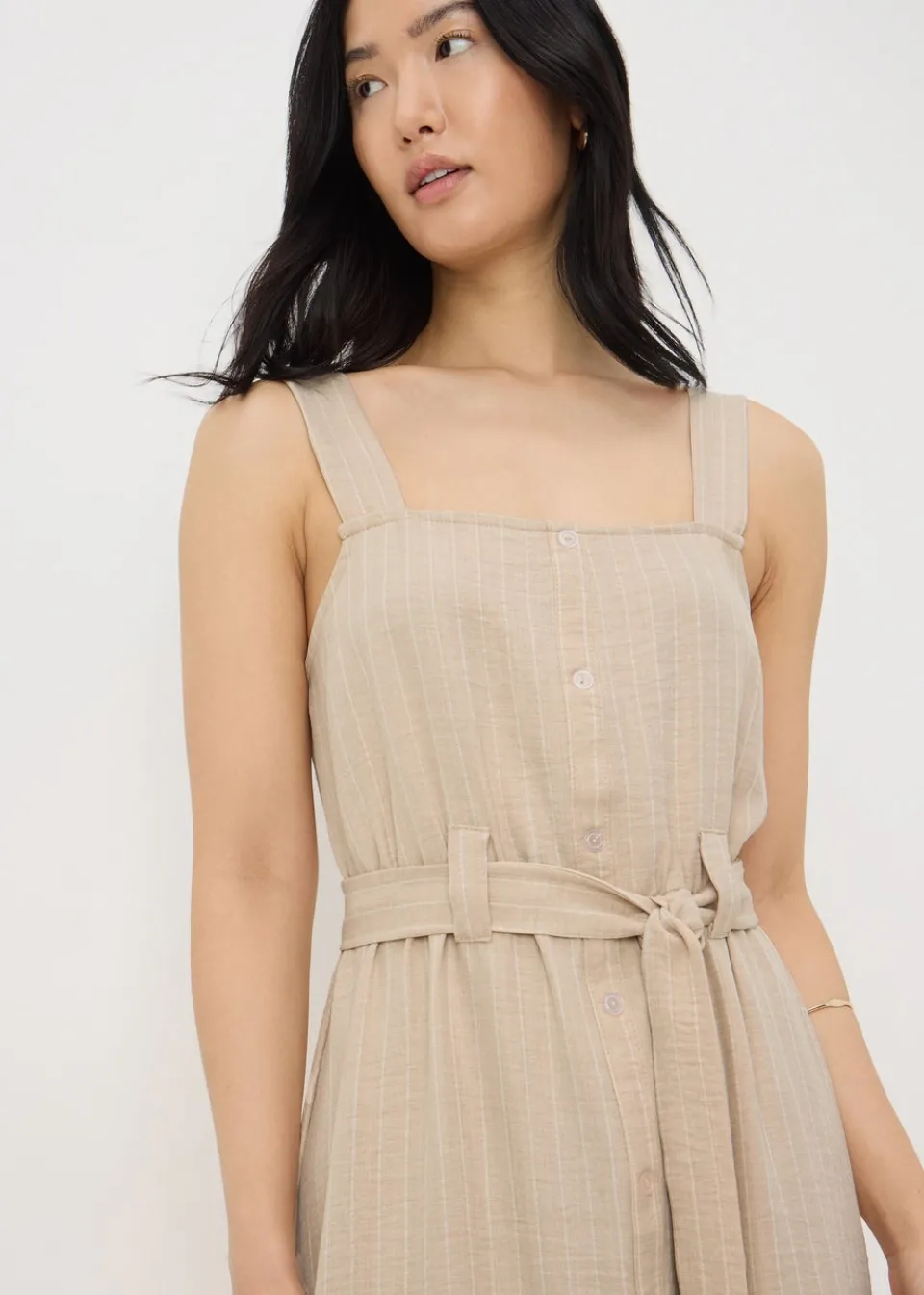 Dresses>Papaya Stone Stripe Square Neck Belted Midi Dress