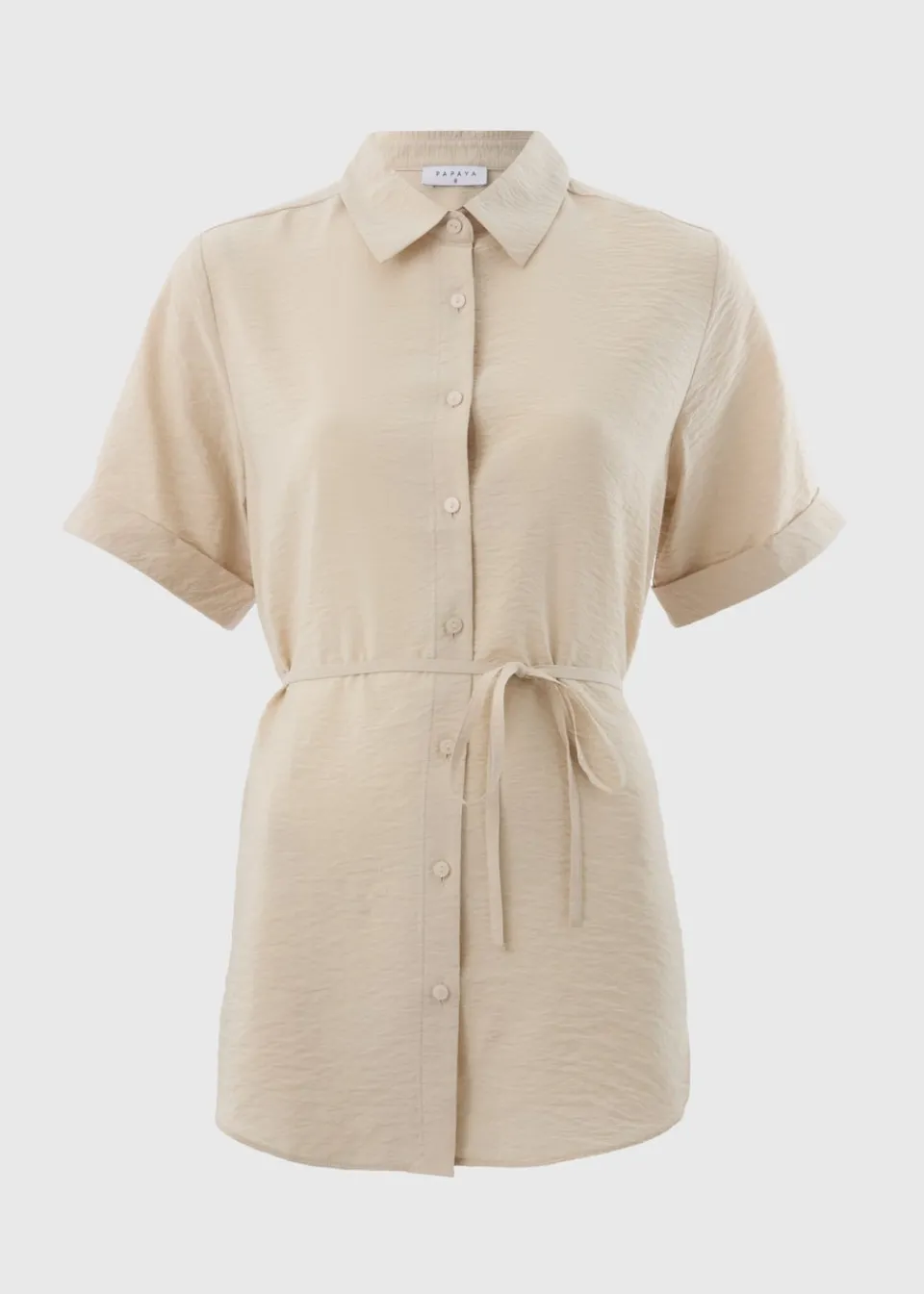 Tops>Papaya Stone Tie Waist Longline Shirt