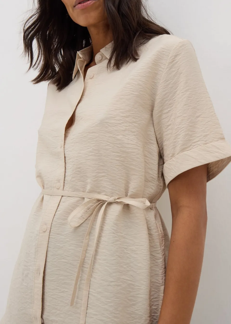 Tops>Papaya Stone Tie Waist Longline Shirt