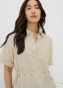 Tops>Papaya Stone Tie Waist Longline Shirt