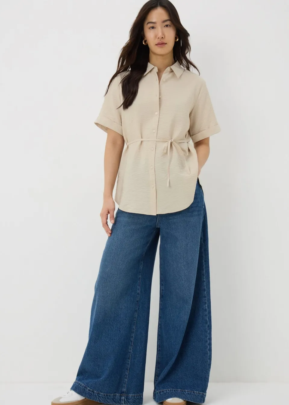 Tops>Papaya Stone Tie Waist Longline Shirt