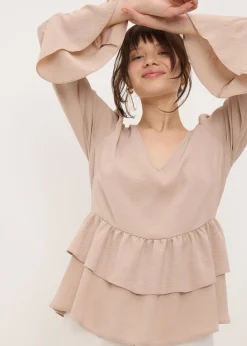 Tops>Papaya Stone V-Neck Ruffle Blouse