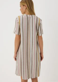 Dresses>Papaya Stripe Linen Blend Shift Mini Dress
