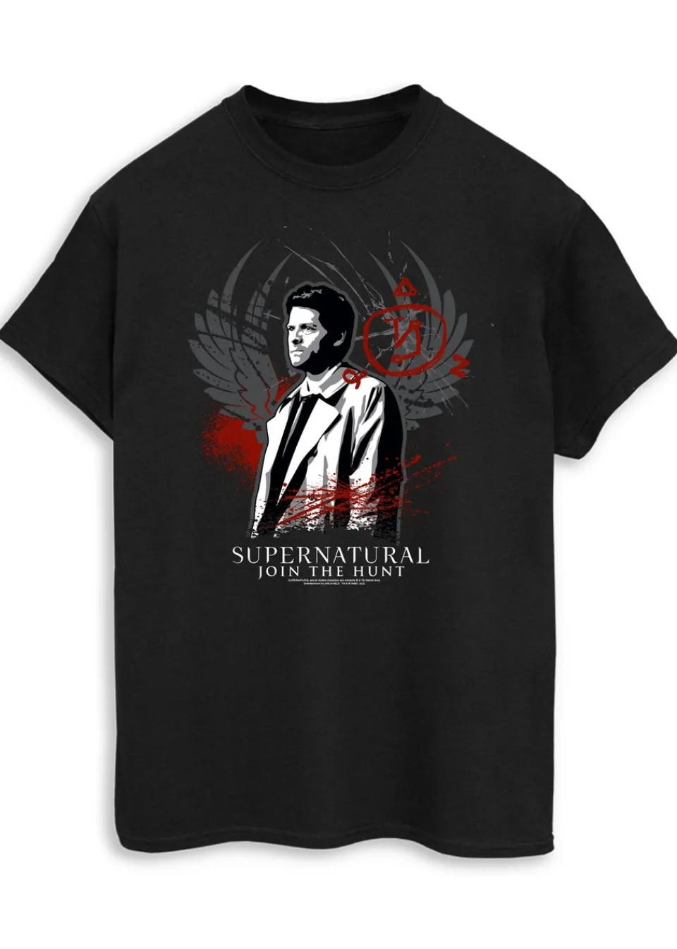 T-Shirts>Supernatural Black Join The Hunt Wings Printed Boyfriend Fit T-Shirt