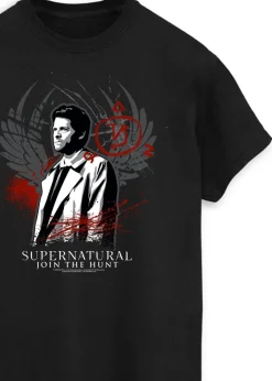 T-Shirts>Supernatural Black Join The Hunt Wings Printed Boyfriend Fit T-Shirt