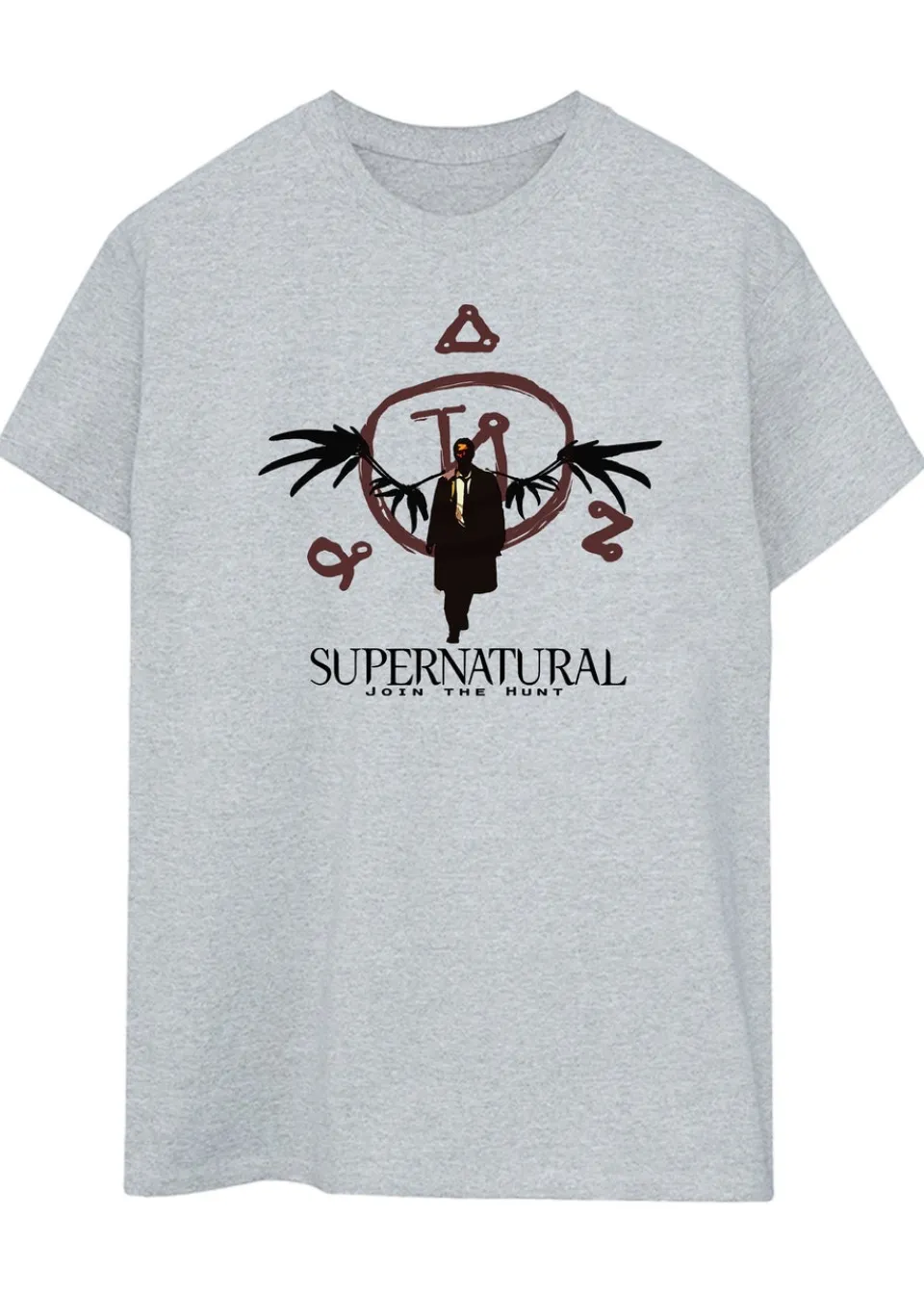 T-Shirts>Supernatural Light Grey Logo Heather Printed Boyfriend Fit T-Shirt