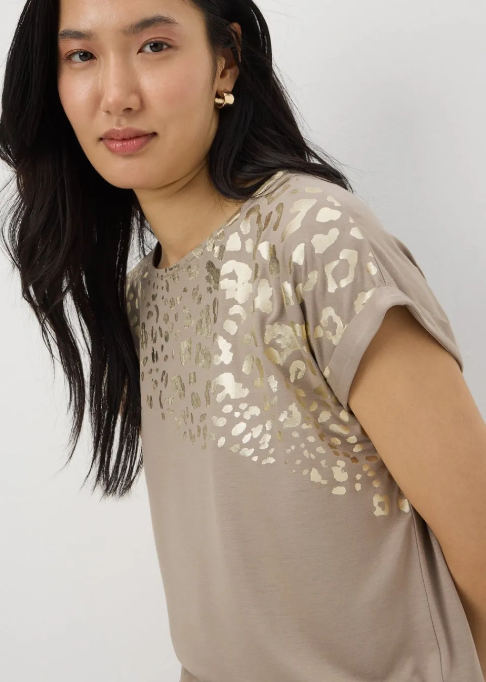 T-Shirts>Papaya Taupe Animal Foil Print T-Shirt