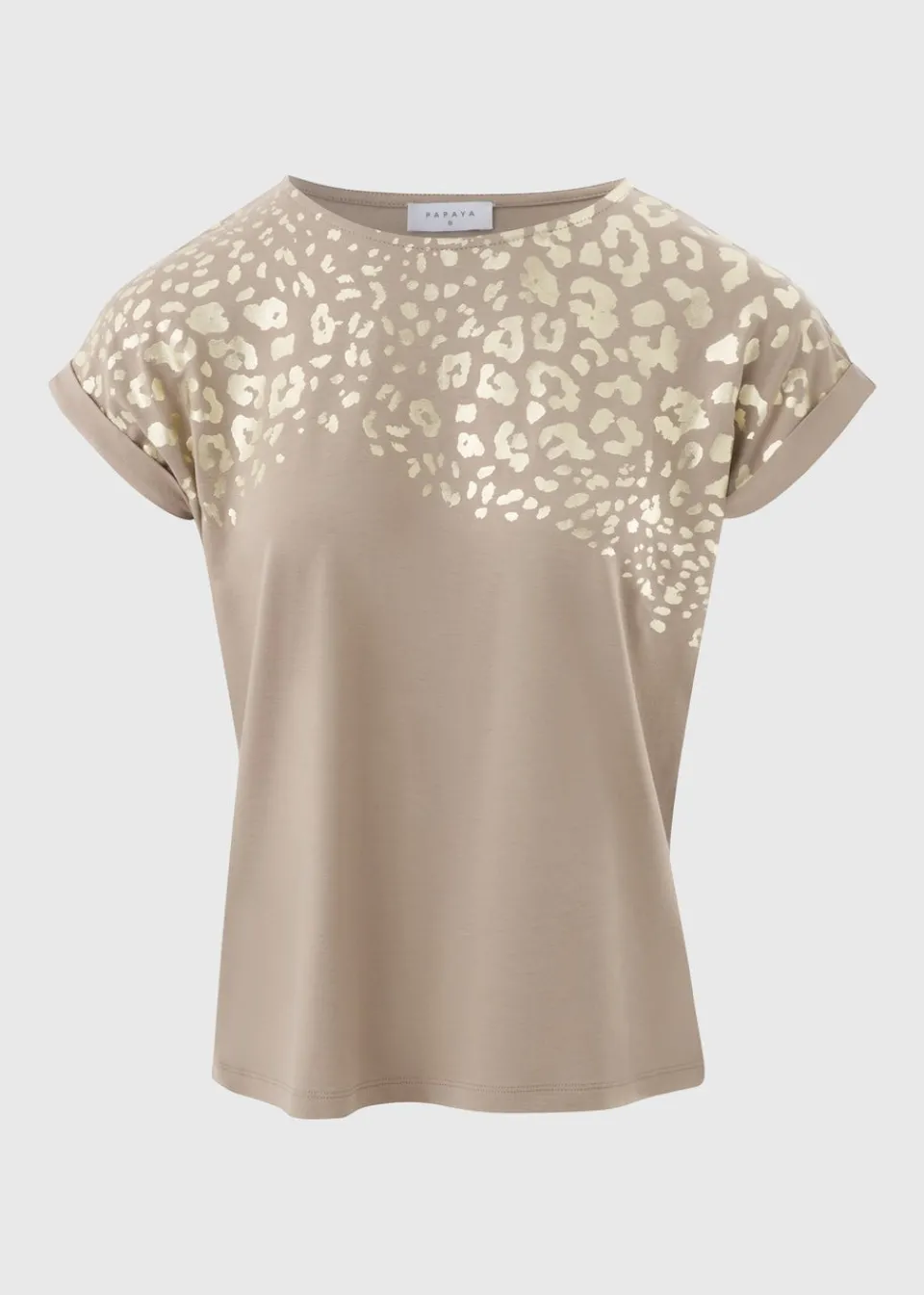 T-Shirts>Papaya Taupe Animal Foil Print T-Shirt