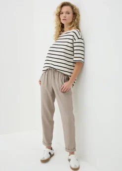 Trousers>Papaya Taupe Linen Blend Tapered Trousers