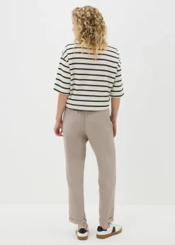 Trousers>Papaya Taupe Linen Blend Tapered Trousers