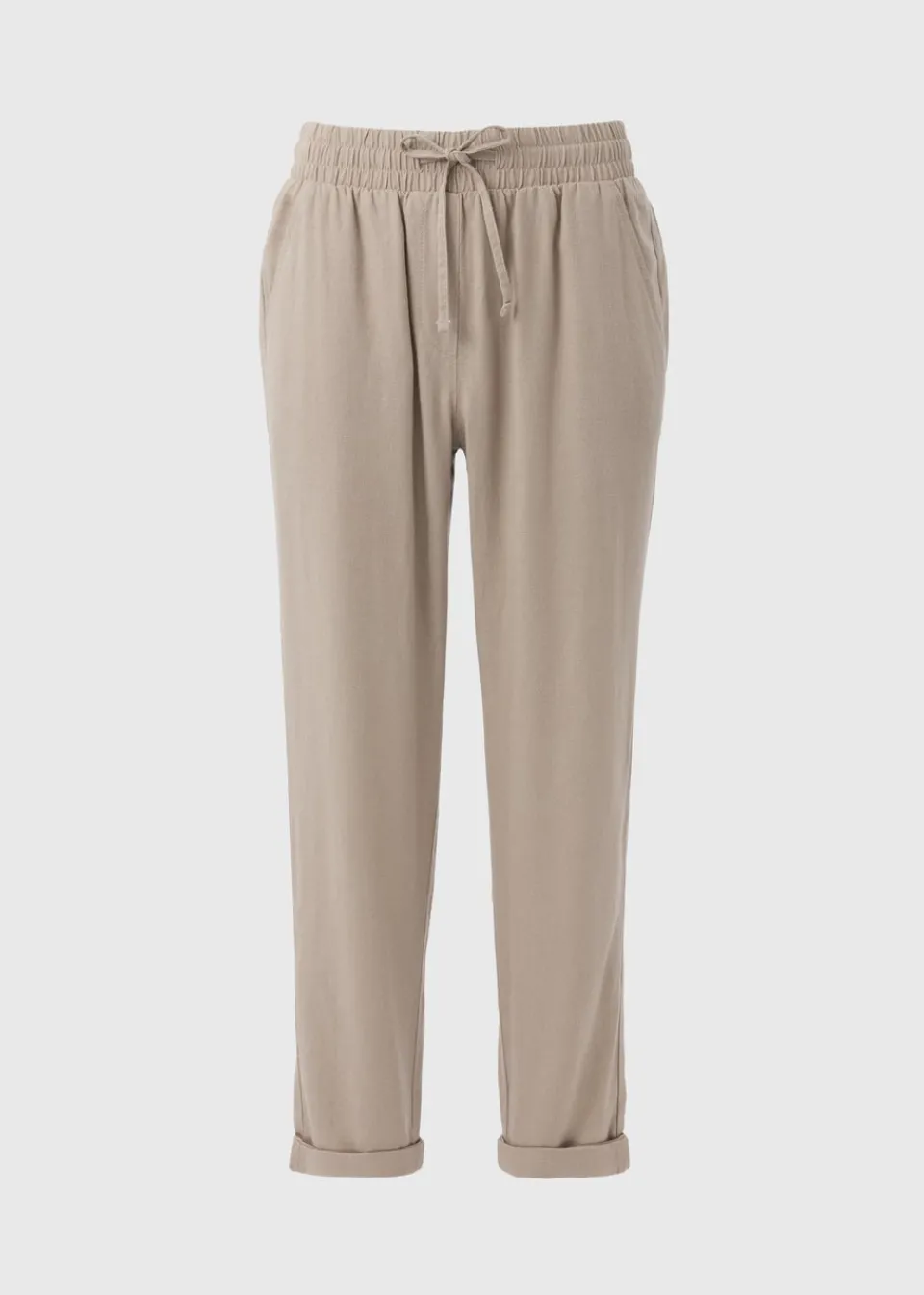 Trousers>Papaya Taupe Linen Blend Tapered Trousers