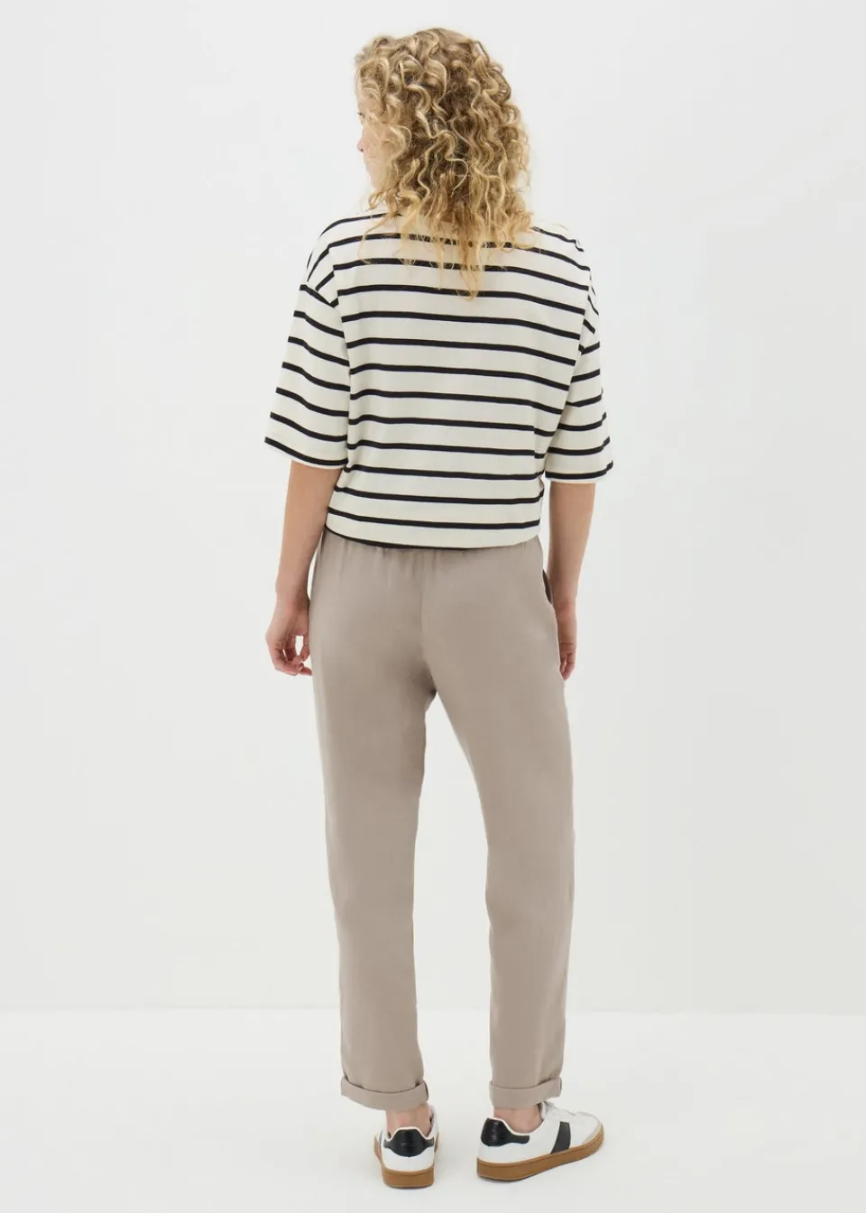 Trousers>Papaya Taupe Linen Blend Tapered Trousers