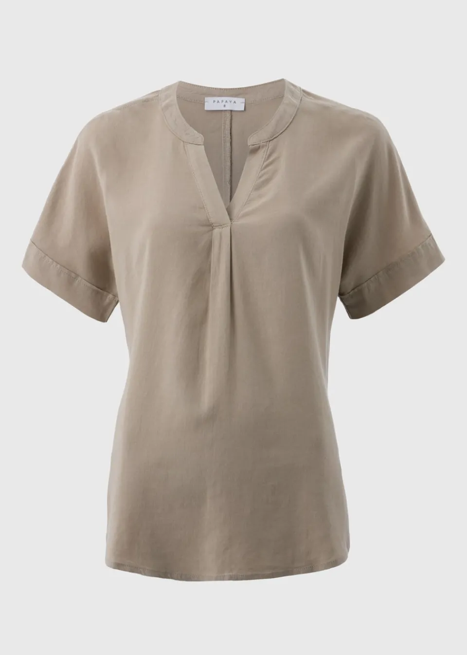Tops>Papaya Linen Blend V-Neck Top Taupe