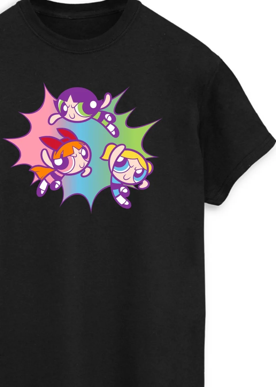 T-Shirts>The Powerpuff Girls Black Pastels Boyfriend Fit T-Shirt
