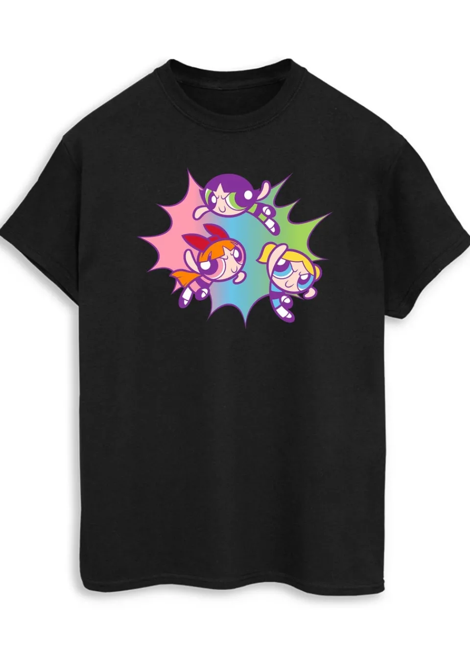 T-Shirts>The Powerpuff Girls Black Pastels Boyfriend Fit T-Shirt