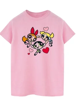 T-Shirts>The Powerpuff Girls Pink Hearts Circle Boyfriend Fit T-Shirt
