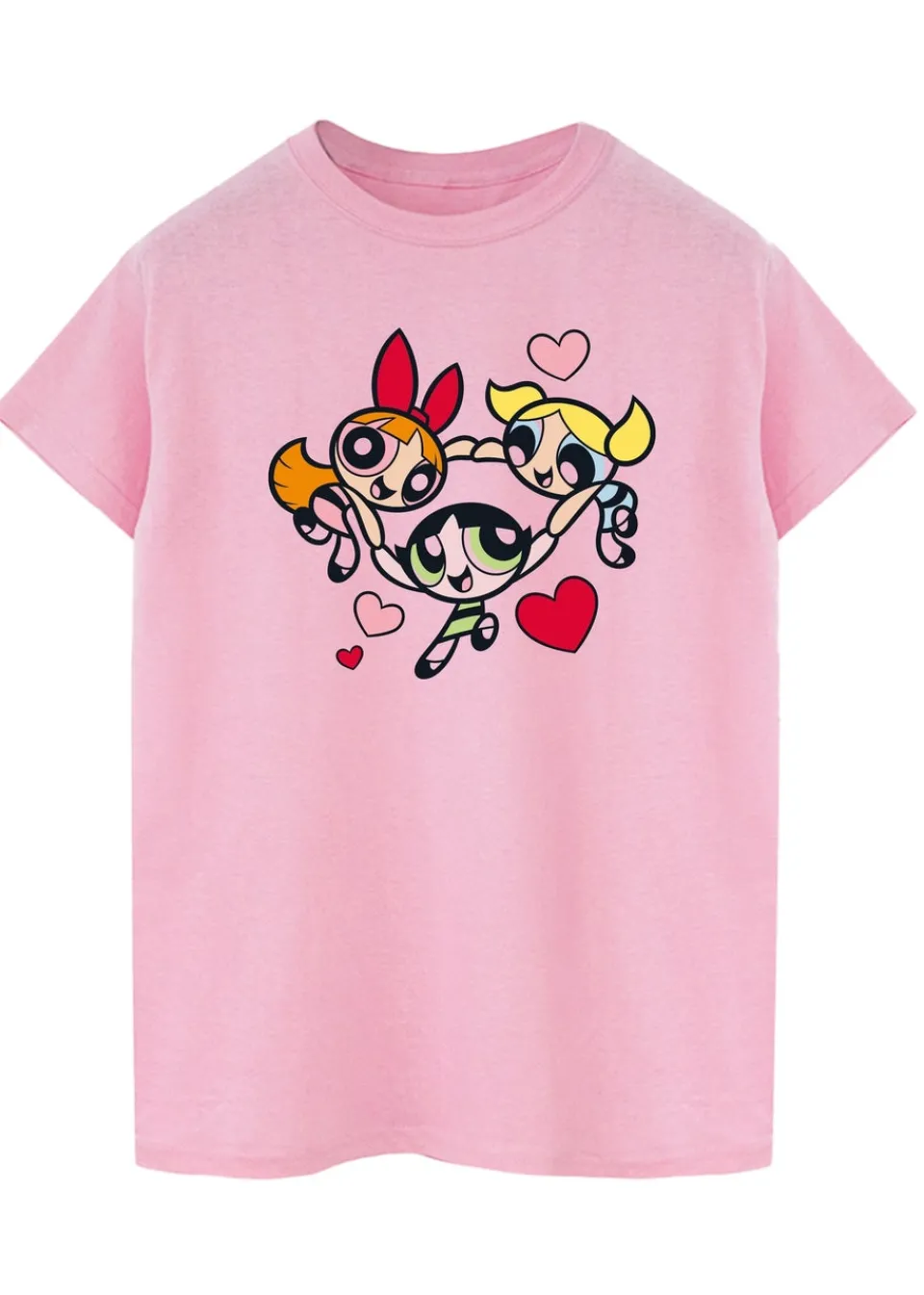 T-Shirts>The Powerpuff Girls Pink Hearts Circle Boyfriend Fit T-Shirt
