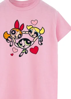 T-Shirts>The Powerpuff Girls Pink Hearts Circle Boyfriend Fit T-Shirt