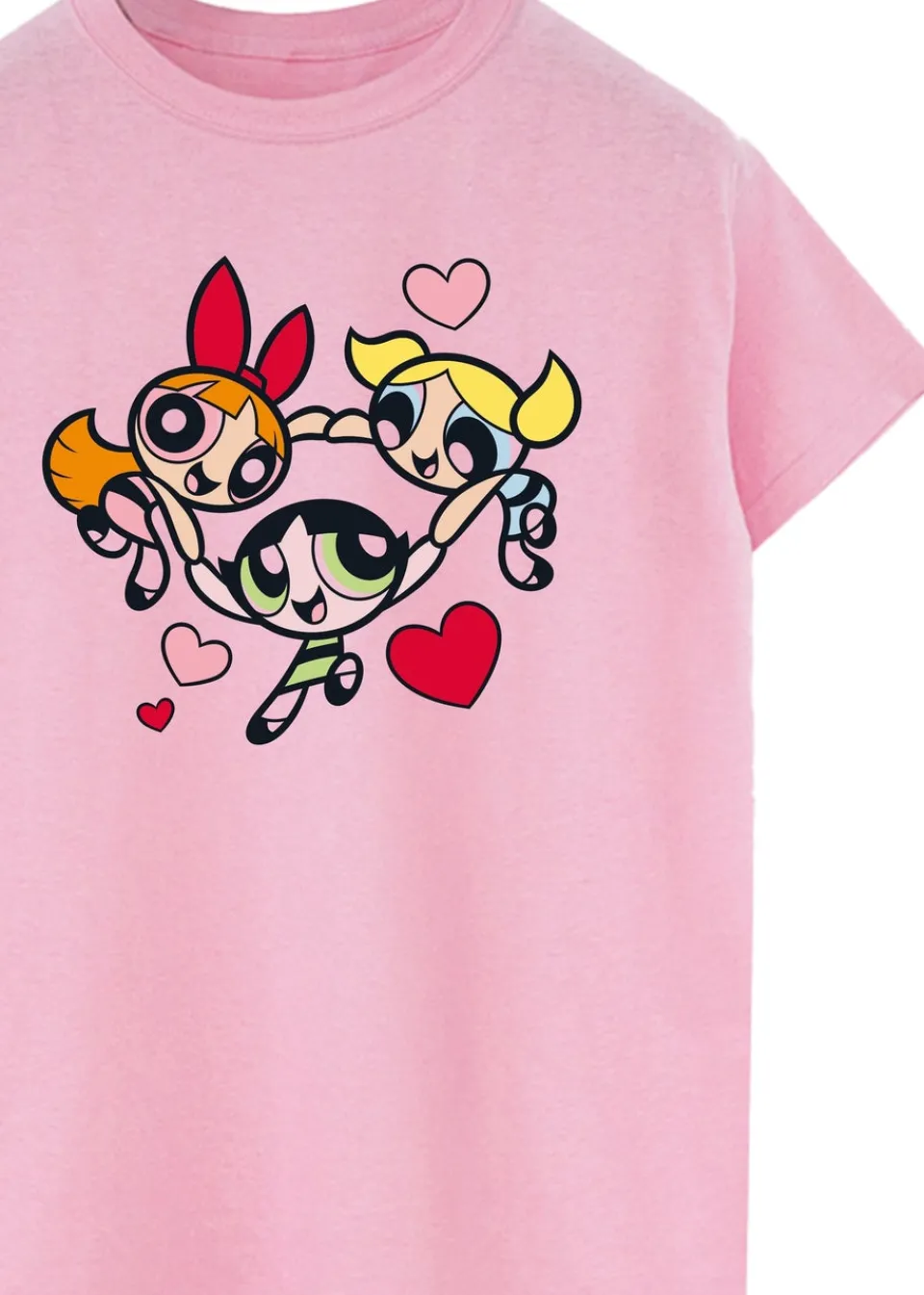 T-Shirts>The Powerpuff Girls Pink Hearts Circle Boyfriend Fit T-Shirt