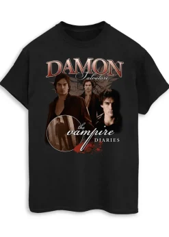 Tops>The Vampire Diaries Damon Black Boyfriend Fit Graphic T-Shirt