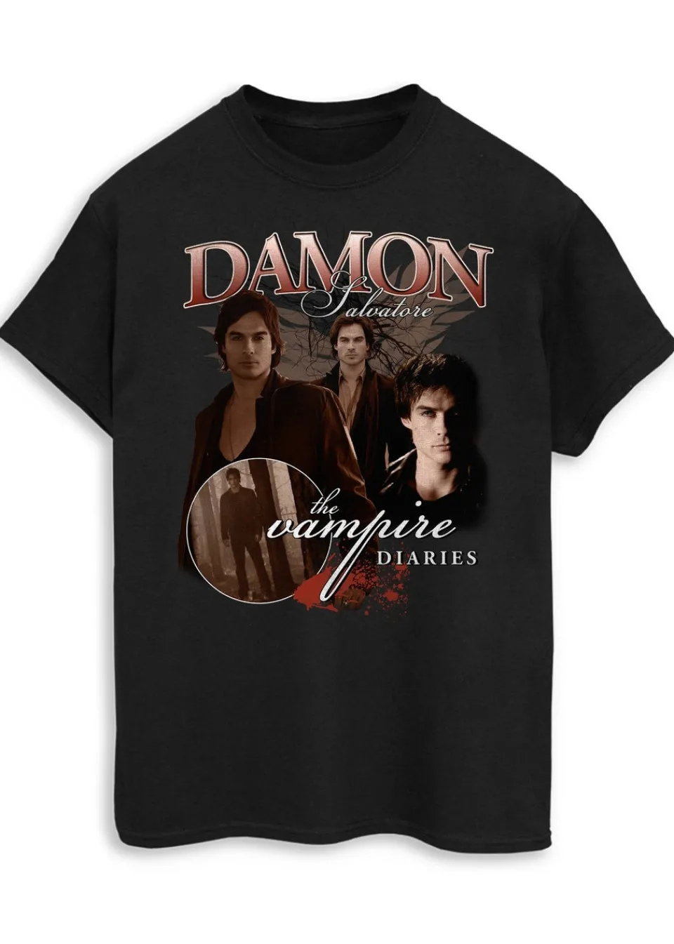 Tops>The Vampire Diaries Damon Black Boyfriend Fit Graphic T-Shirt